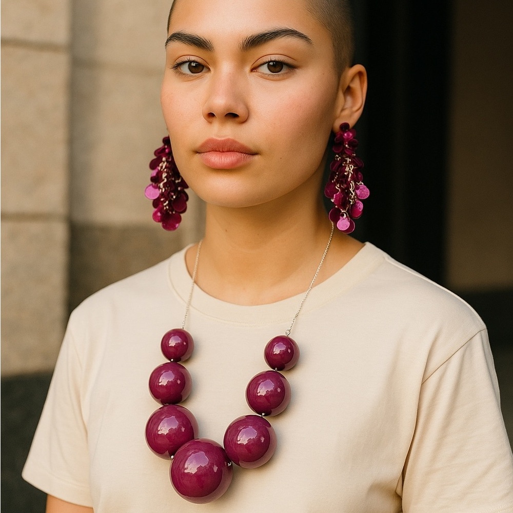 Elegant Purple Statement Necklace and Earring Set